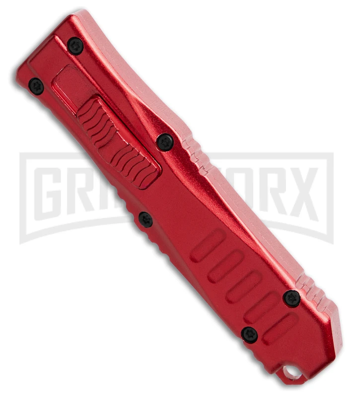 Mini Marvel Red OTF Automatic Knife - Tanto Black Plain - Image 2