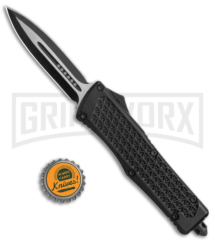 Trooper OTF Textured Black Automatic Dagger Knife - Two-Tone Plain - Image 5
