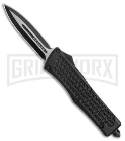 Trooper OTF Textured Black Automatic Dagger Knife - Two-Tone Plain