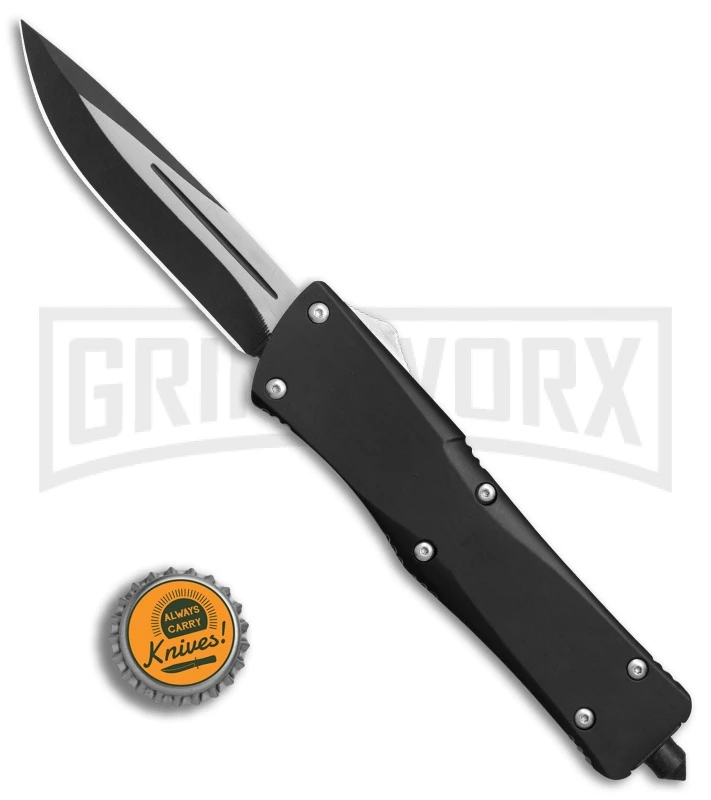Night Bird D/A OTF Automatic Knife Smooth Black Handle - Black Plain - Image 4