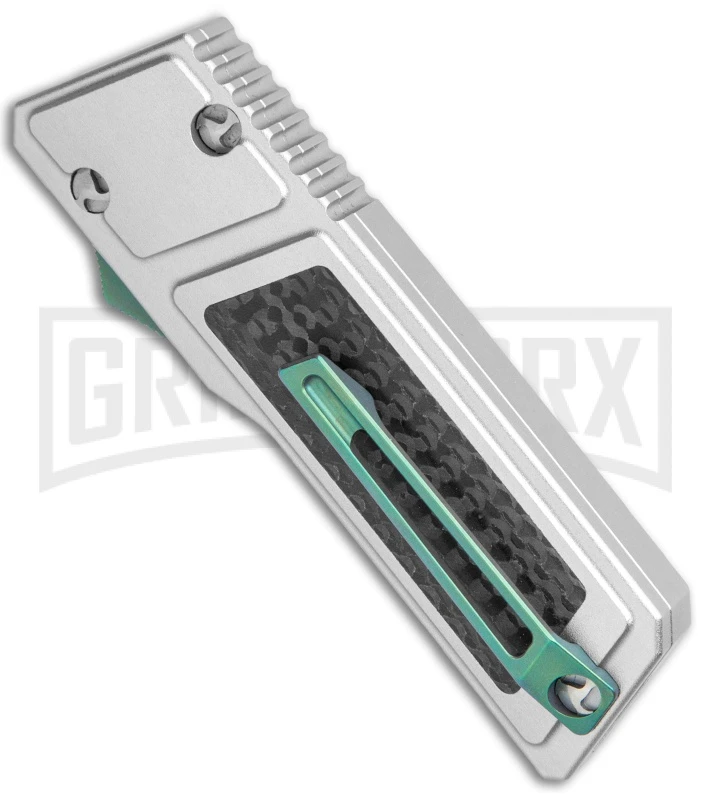 No Limit Knives Akuma OTF Automatic Knife Silver Green Hardware - Satin Plain - Image 3