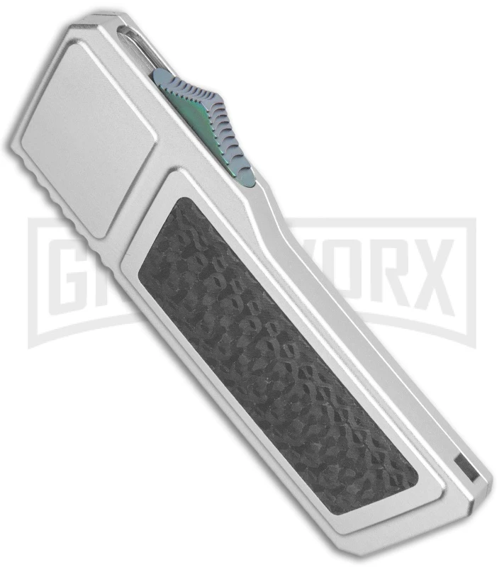 No Limit Knives Akuma OTF Automatic Knife Silver Green Hardware - Satin Plain - Image 2