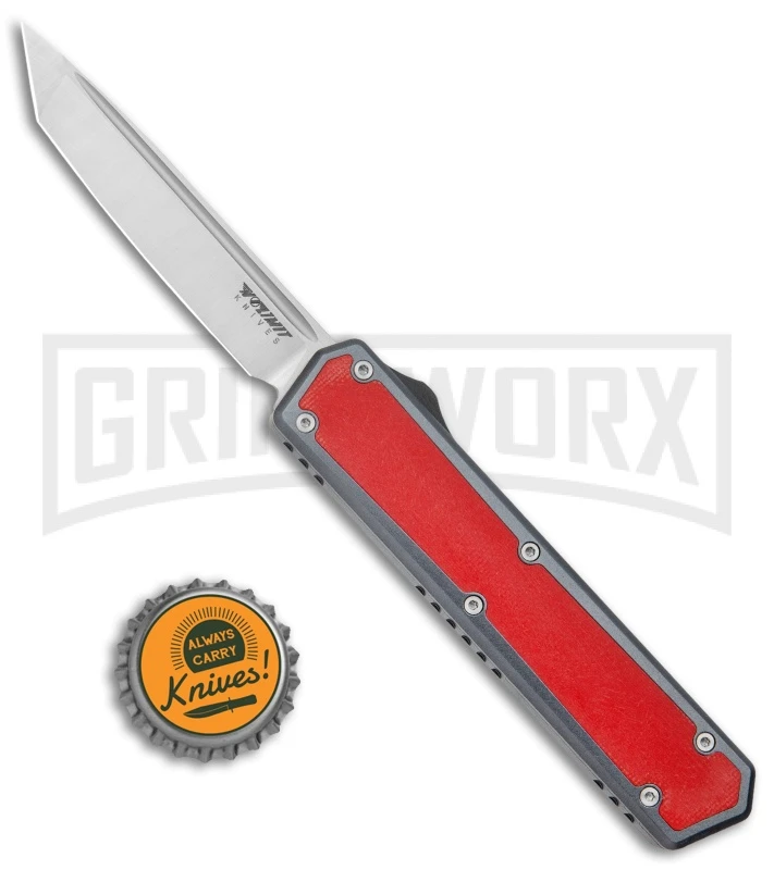 No Limit Knives Vanga Red/Gray OTF Automatic Knife - Tanto Satin Plain - Image 4