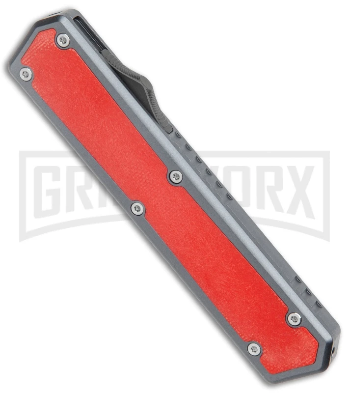 No Limit Knives Vanga Red/Gray OTF Automatic Knife - Tanto Satin Plain - Image 2