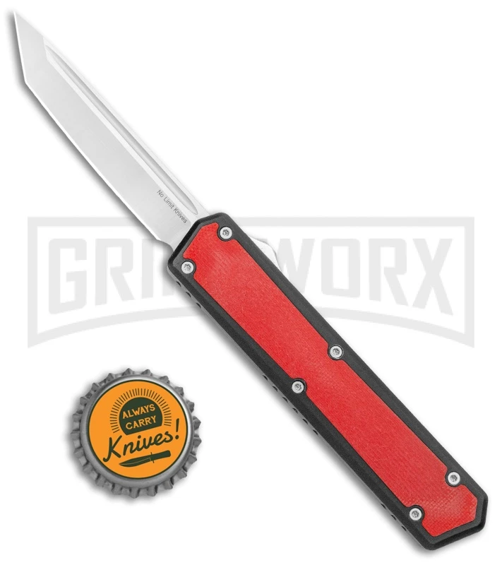 No Limit Knives Vanga Red/Black OTF Automatic Knife - Tanto Satin Plain - Image 4