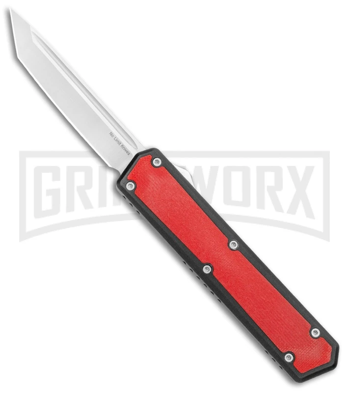 No Limit Knives Vanga Red/Black OTF Automatic Knife - Tanto Satin Plain