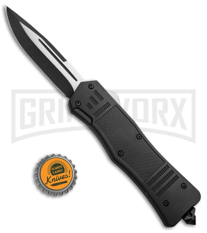 Panther Drop Point Black OTF Automatic Knife - Two Tone Plain - Image 5