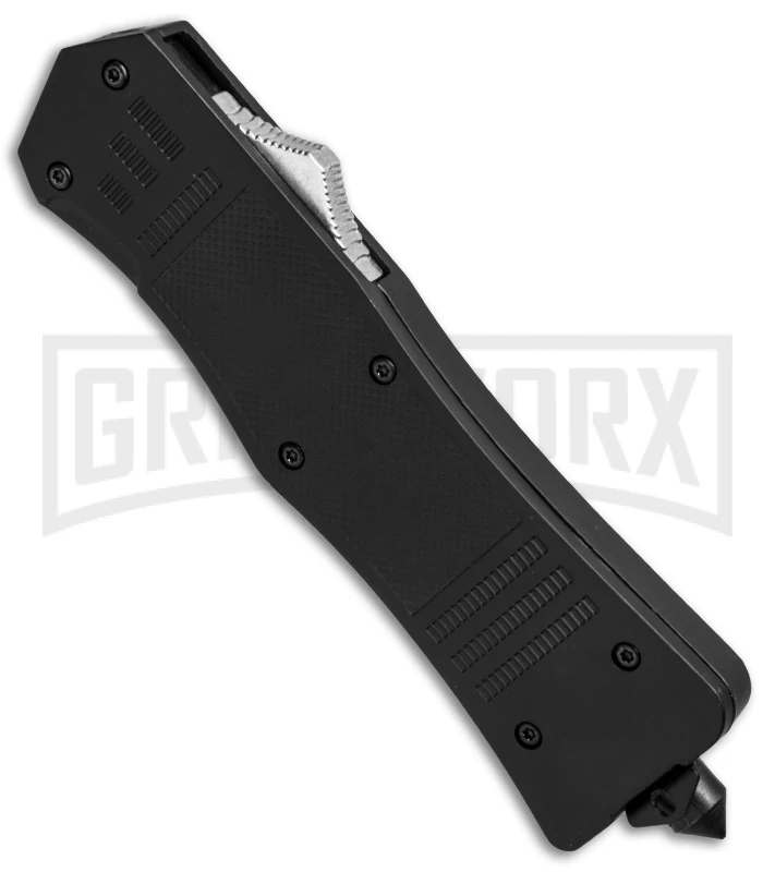 Panther Drop Point Black OTF Automatic Knife - Two Tone Plain - Image 2