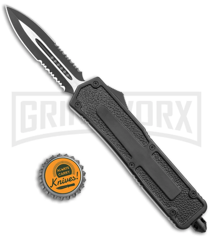 Rumble Black D/A OTF Automatic Knife - Dagger Black Serr - Image 4