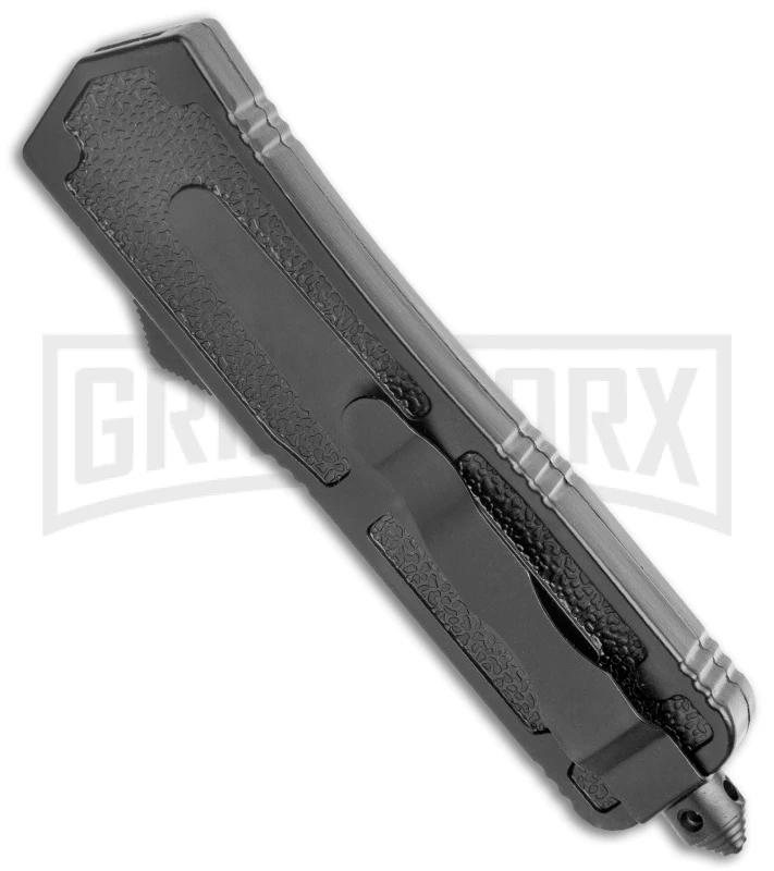 Rumble Black D/A OTF Automatic Knife Dagger Wolf Graphic - Two Tone Plain Serr - Image 3