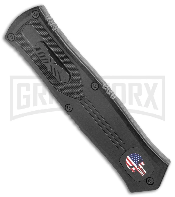 Rumble Black D/A OTF Auto Knife, RWB Skull - Dagger 2 Tone Plain - Image 2