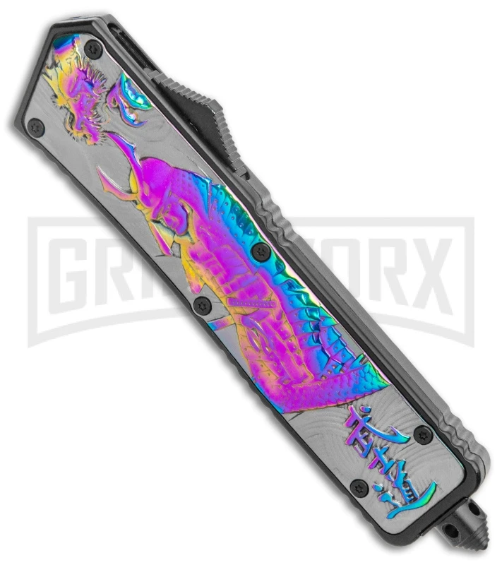 Rumble Black D/A OTF Auto Knife Tanto Samurai Graphic - Two-Tone Plain - Image 2