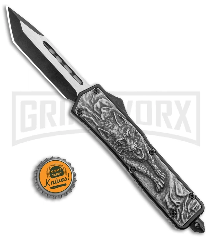 Rumble Black D/A OTF Automatic Knife Tanto Steel Wolf - Two Tone Plain - Image 5