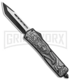 Rumble Black D/A OTF Automatic Knife Tanto Steel Wolf - Two Tone Plain