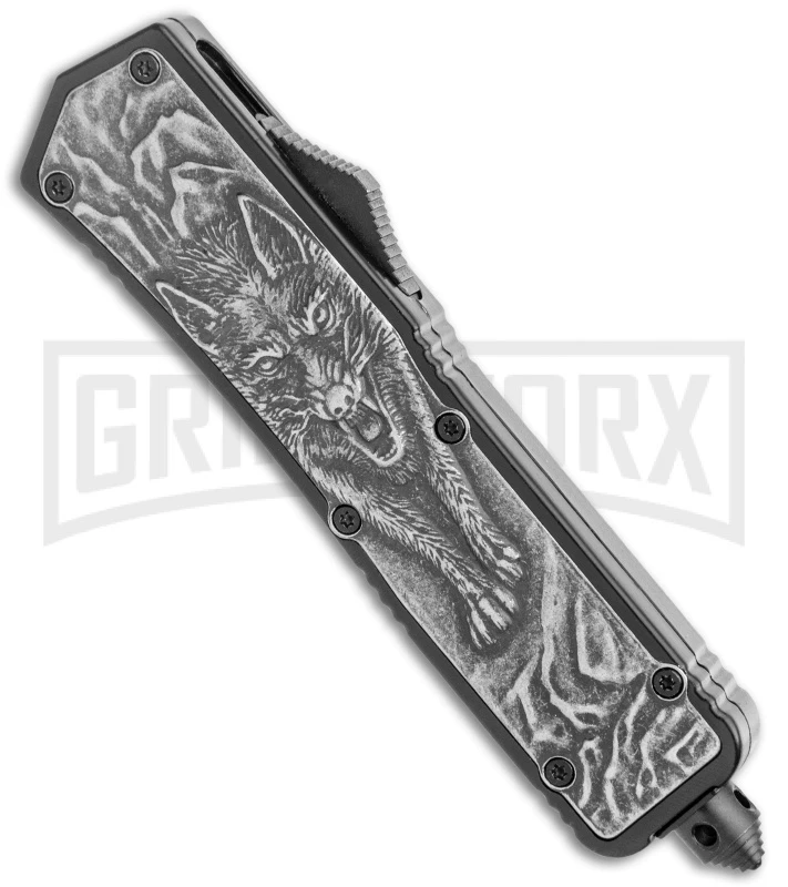 Rumble Black D/A OTF Automatic Knife Tanto Steel Wolf - Two Tone Plain - Image 2