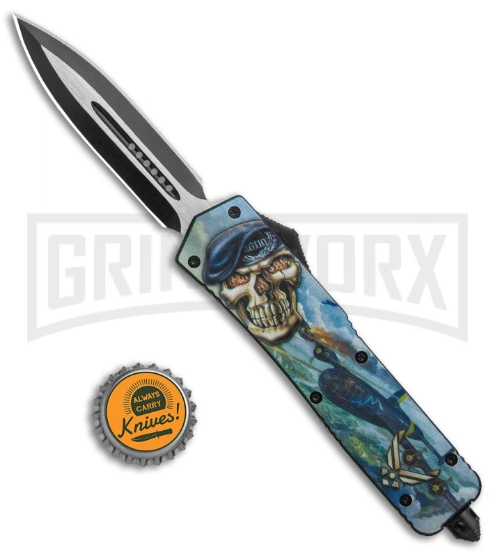 Rumble BlackOTF Auto Knife Dagger Air Force Skull Graphic - 2-Tone Plain - Image 5