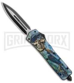 Rumble BlackOTF Auto Knife Dagger Air Force Skull Graphic - 2-Tone Plain