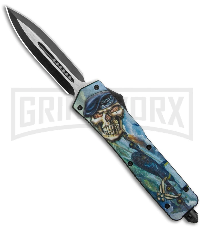 Rumble BlackOTF Auto Knife Dagger Air Force Skull Graphic - 2-Tone Plain