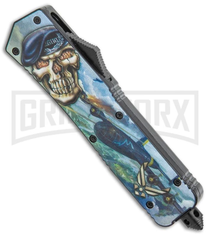 Rumble BlackOTF Auto Knife Dagger Air Force Skull Graphic - 2-Tone Plain - Image 2