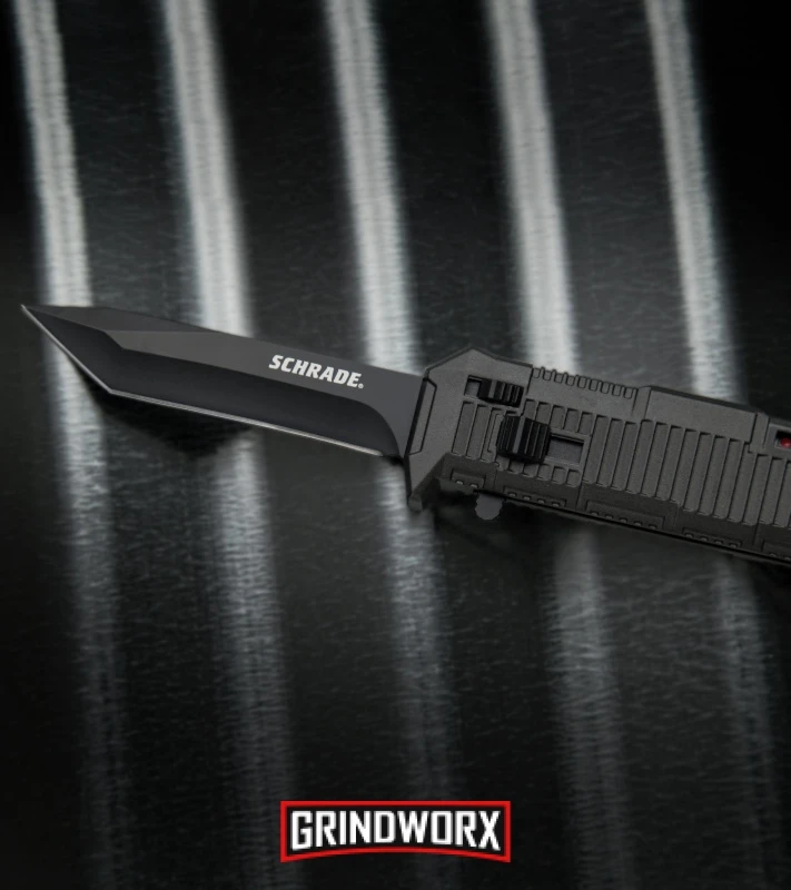 Schrade SCHOTF8TB Viper OTF Black Aluminum Assisted Knife - Tanto Black Plain - Image 4