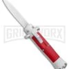 Enzo Stiletto Mini Red W/ Silver Bolsters D/A OTF Automatic Knife - Satin Plain