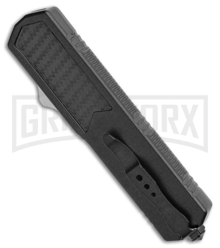 Titan Black D/A OTF Sim Carbon Fiber Automatic Knife - Dagger Satin Plain - Image 3