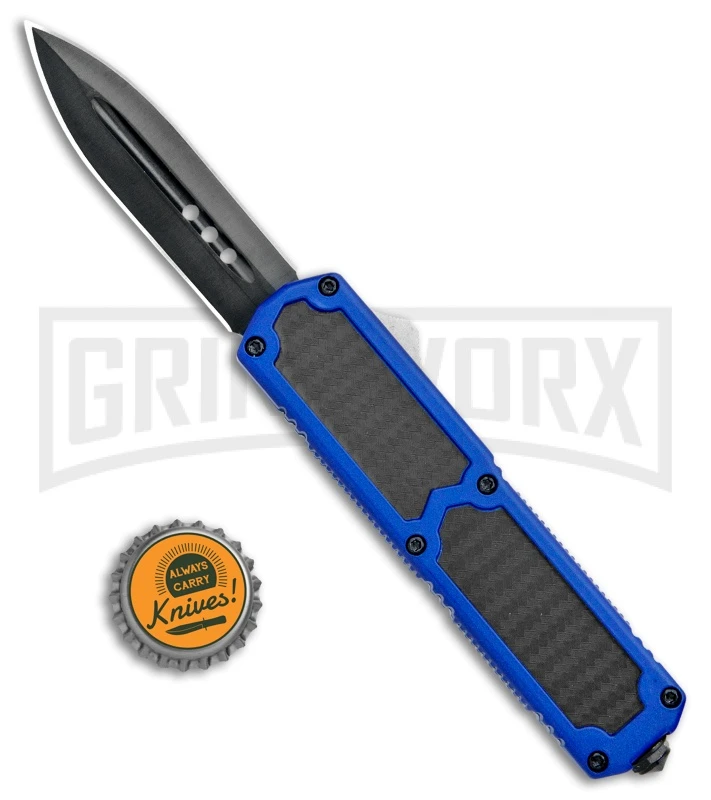 Titan Blue D/A OTF Sim Carbon Fiber Automatic Knife - Dagger Black Plain - Image 4