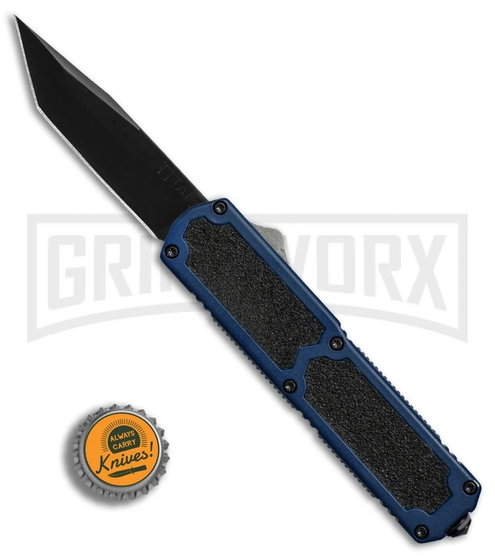 Titan Blue D/A OTF Automatic Knife - Tanto Black Plain - Image 4
