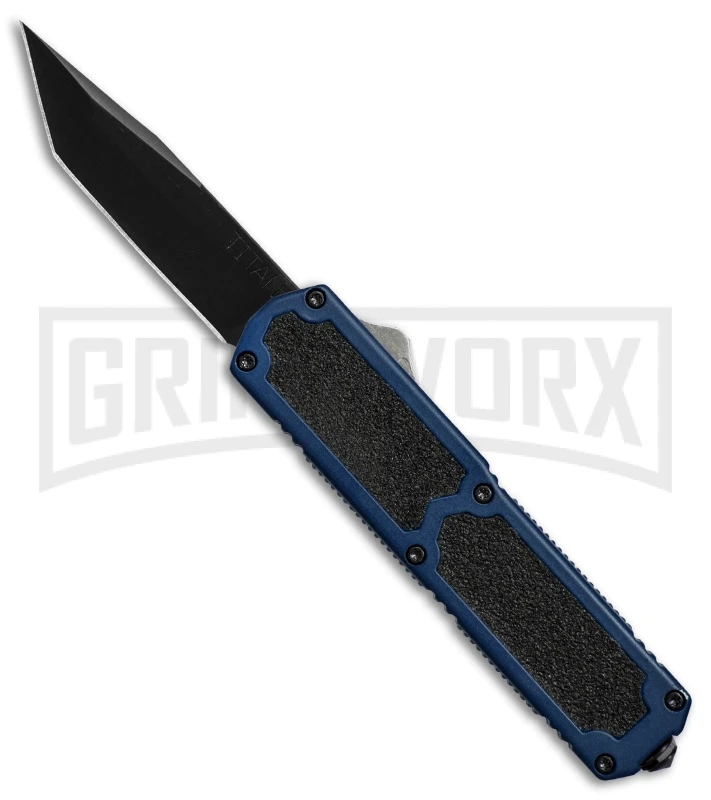 Titan Blue D/A OTF Automatic Knife - Tanto Black Plain