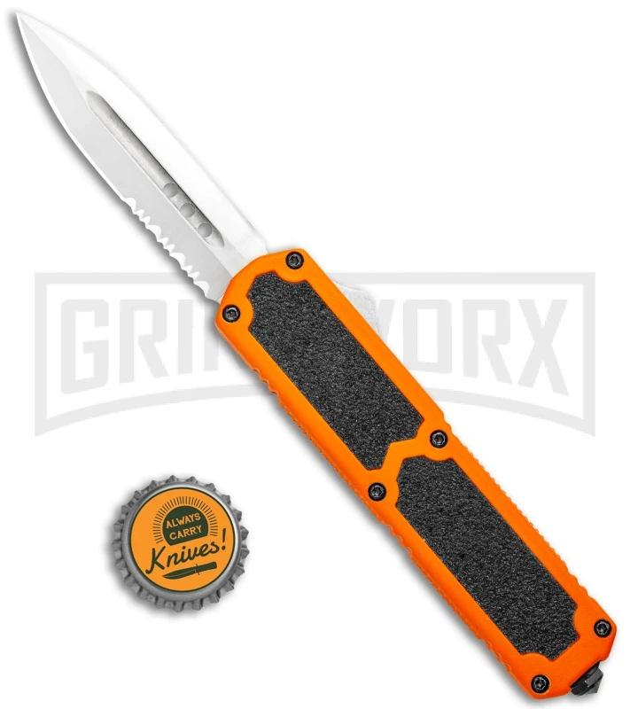 Titan Orange D/A OTF Automatic Knife - Satin Dagger Serr - Image 4