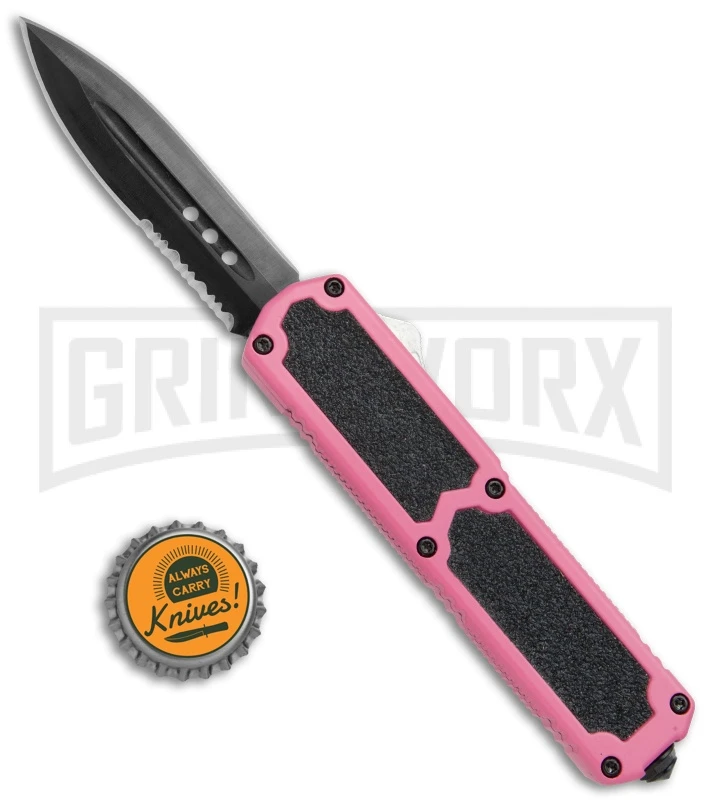 Titan Pink D/A OTF Automatic Knife - Dagger Black Serr - Image 4