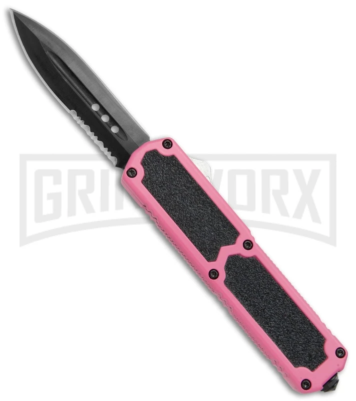 Titan Pink D/A OTF Automatic Knife - Dagger Black Serr