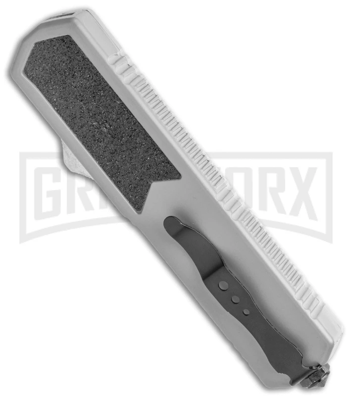 Titan Gray D/A OTF Automatic Knife - Tanto Satin Serrated - Image 3