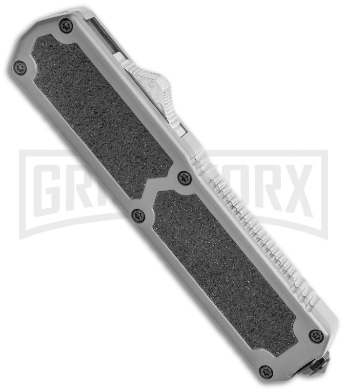 Titan Gray D/A OTF Automatic Knife - Tanto Satin Serrated - Image 2