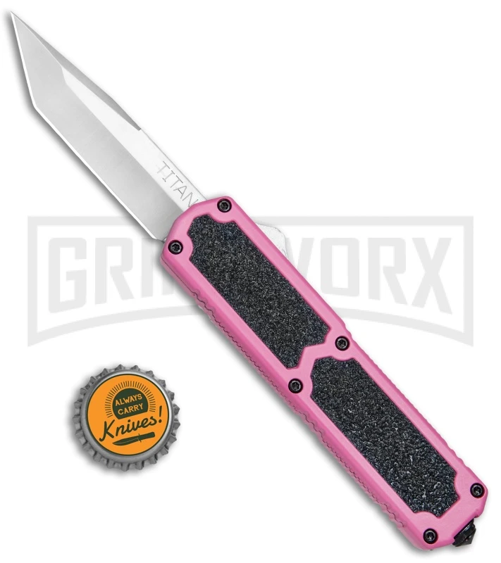 Titan Pink D/A OTF Automatic Knife - Tanto Satin Plain - Image 4