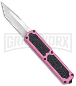 Titan Pink D/A OTF Automatic Knife - Tanto Satin Plain