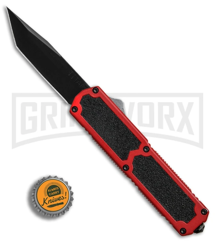 Titan Red D/A OTF Automatic Knife - Tanto Black Plain - Image 4