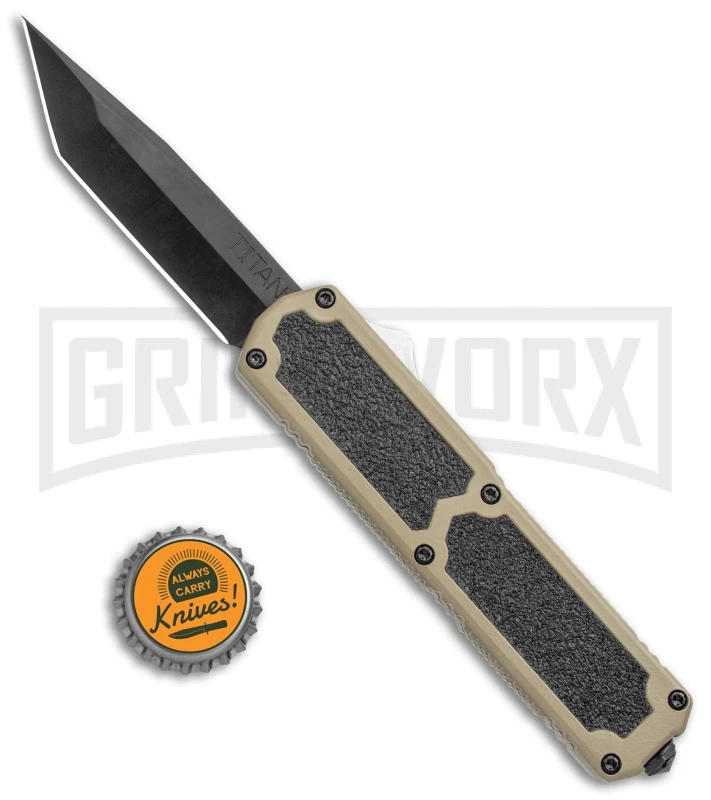 Titan Tan D/A OTF Automatic Knife - Tanto Black Plain - Image 4