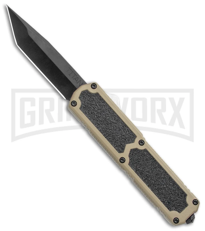 Titan Tan D/A OTF Automatic Knife - Tanto Black Plain