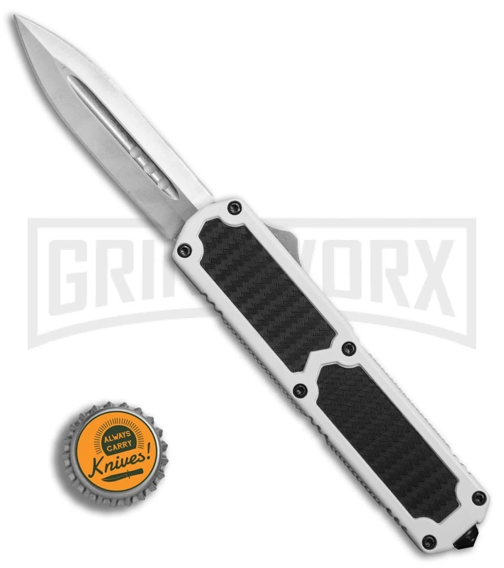 Titan White D/A OTF Sim Carbon Fiber Automatic Knife - Dagger Satin Plain - Image 4