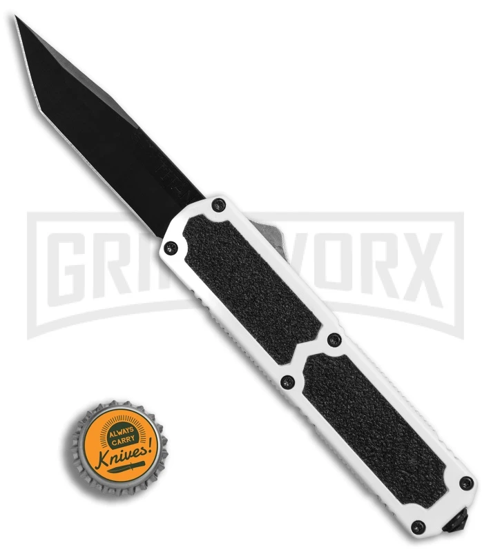 Titan White D/A OTF Automatic Knife - Tanto Black Plain - Image 4