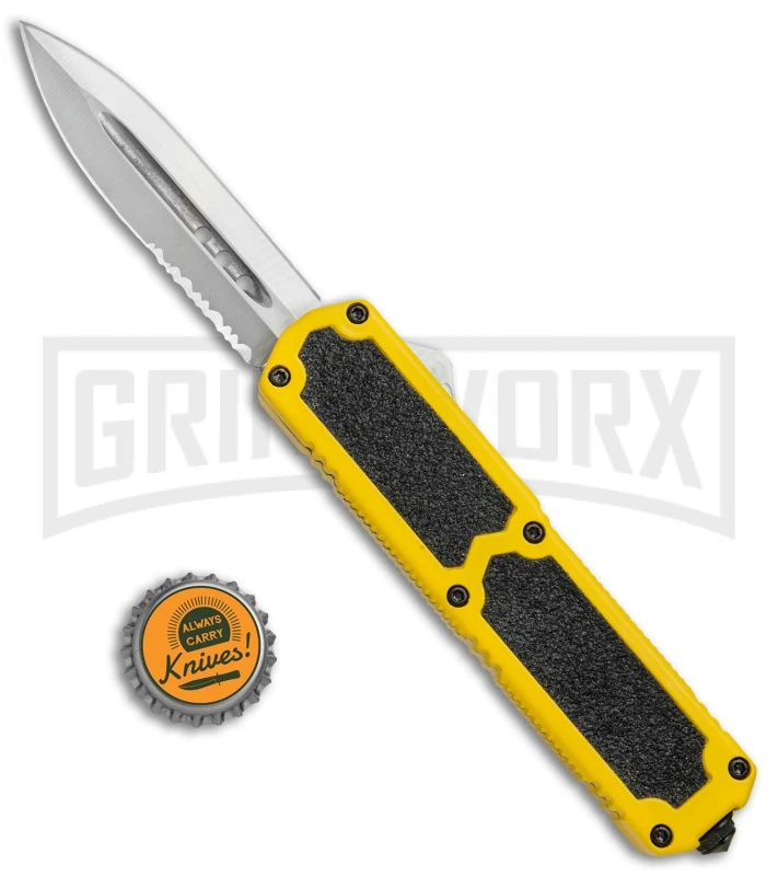 Titan Yellow D/A OTF Automatic Knife - Dagger Satin Serr - Image 4
