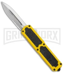 Titan Yellow D/A OTF Automatic Knife - Dagger Satin Serr