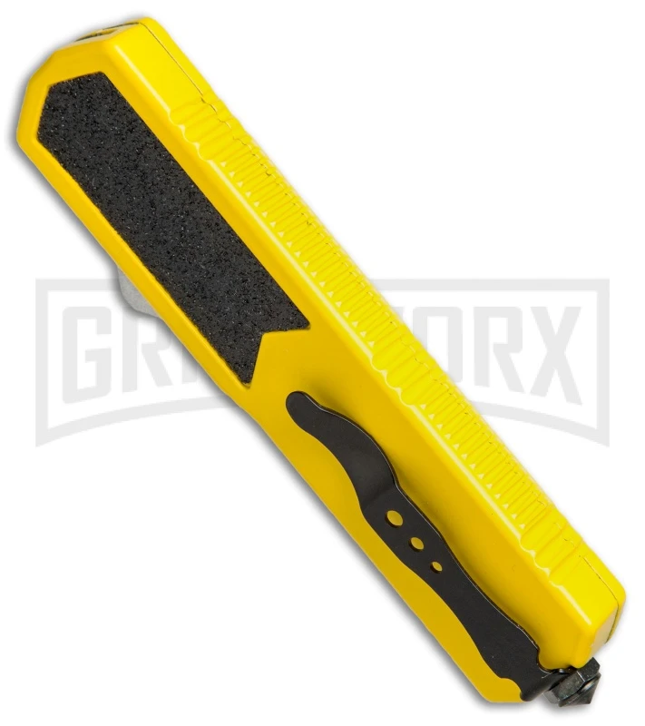 Titan Yellow D/A OTF Automatic Knife - Dagger Satin Serr - Image 3