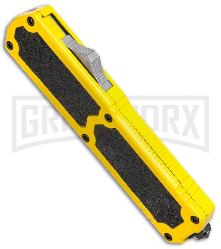 Titan Yellow D/A OTF Automatic Knife - Dagger Satin Serr - Image 2