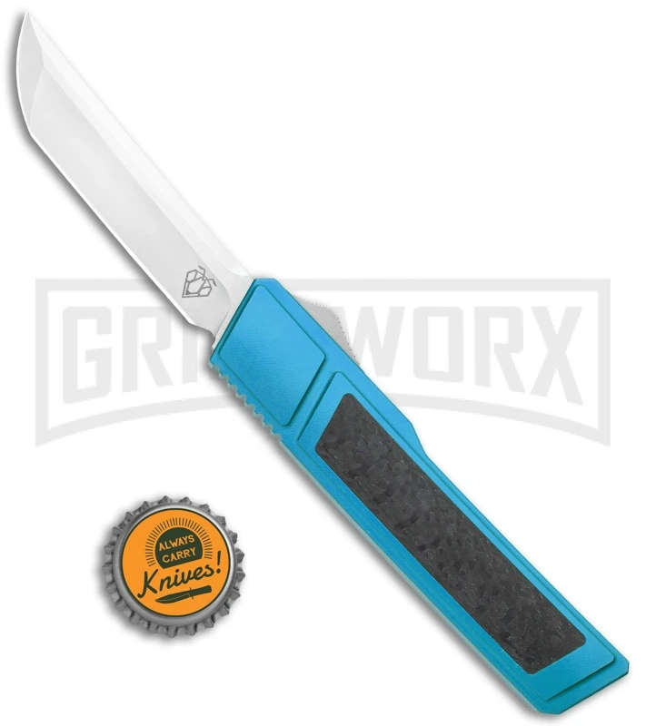 Vespa Knives Ripper Blue/ CF Inlay OTF Japanesse Tanto Knife - Satin - Image 4