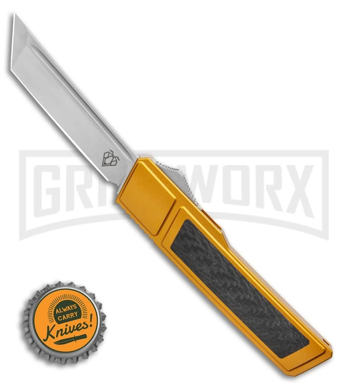 Vespa Knives Ripper Gold/ CF Inlay OTF Tanto Knife - Satin - Image 4