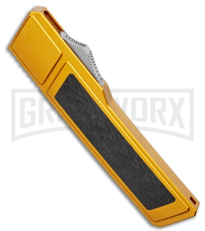 Vespa Knives Ripper Gold/ CF Inlay OTF Tanto Knife - Satin - Image 2