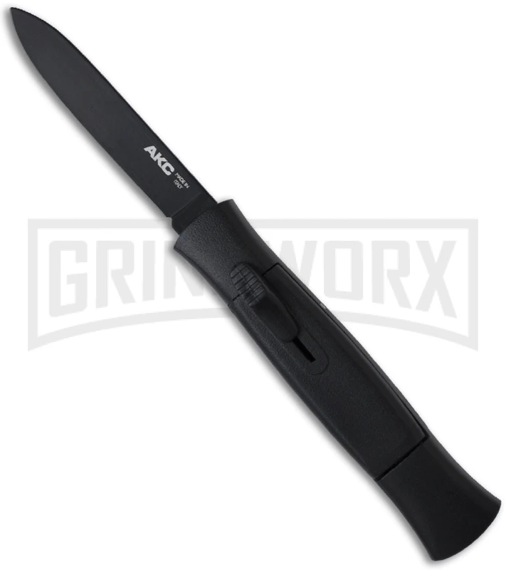 AKC 077 Concord Black OTF Automatic Knife - Flat Grind Black Plain