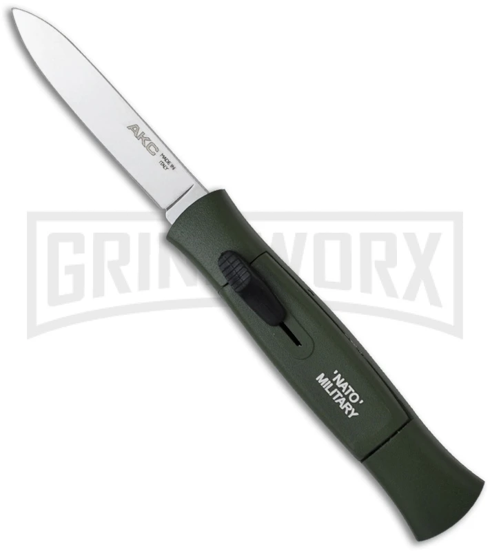 AKC Concord NATO Military Green OTF Automatic Knife - Flat Grind Satin Plain